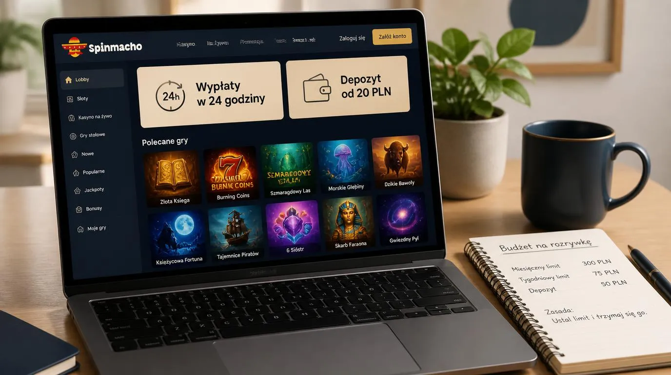 Panel kasyna z kartami wypłaty w 24 godziny, depozytu od 20 PLN i biblioteką gier na ekranie laptopa