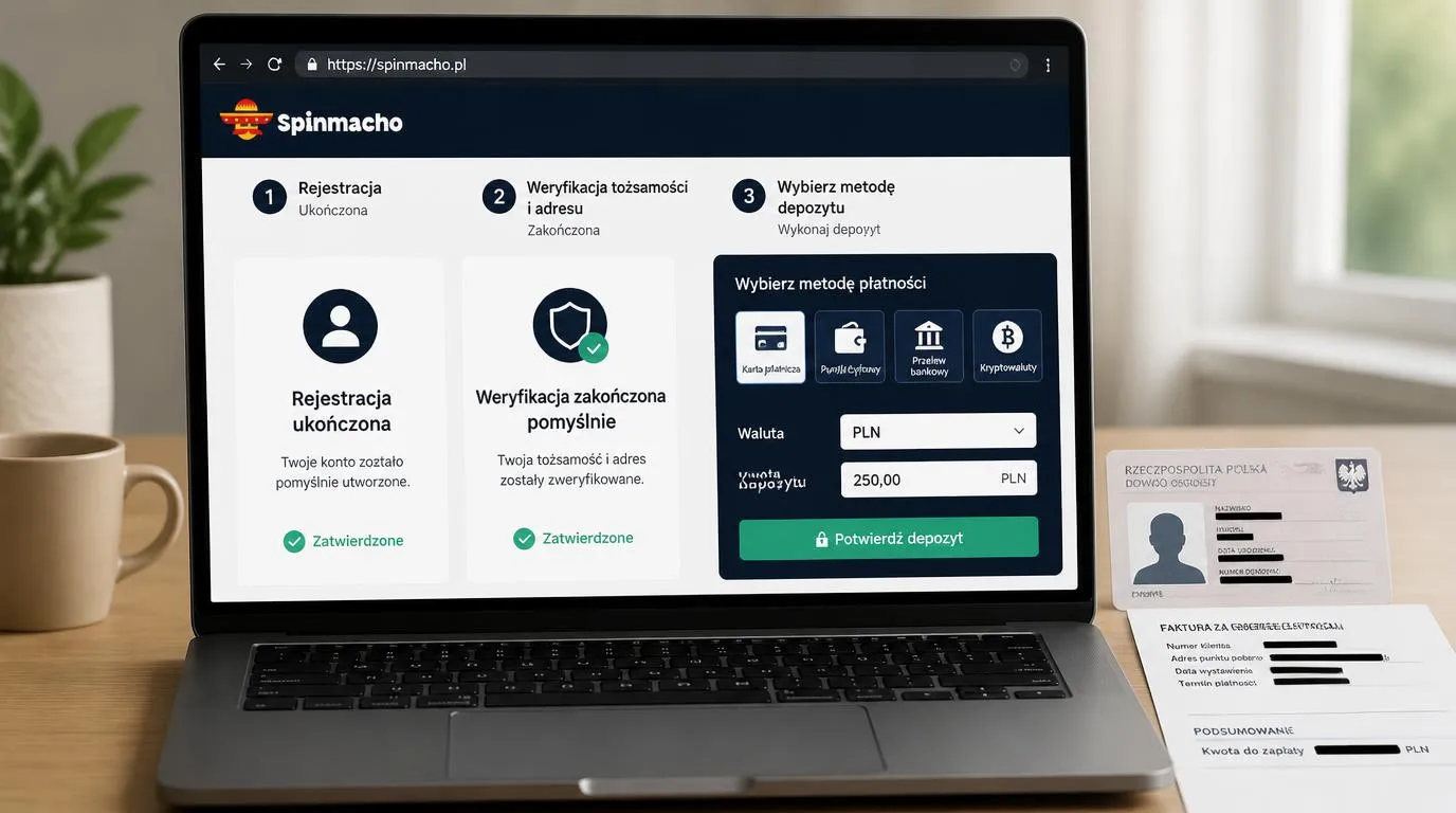 Panel konta z potwierdzoną tożsamością, dokumentem adresowym i wyborem bezpiecznej metody wpłaty